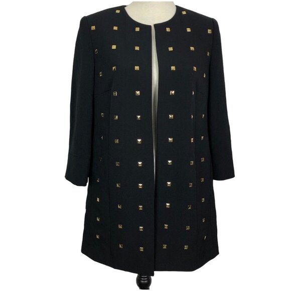 Kasper Black Studded Open Front Coat Jacket Size 6 - Picture 1 of 6